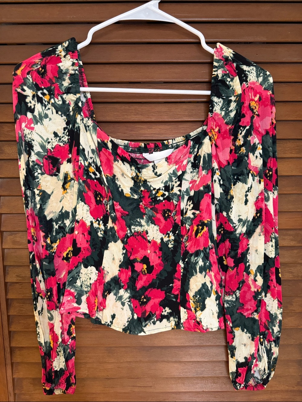 H&M Floral Crop Top in Pink, Cream & Black